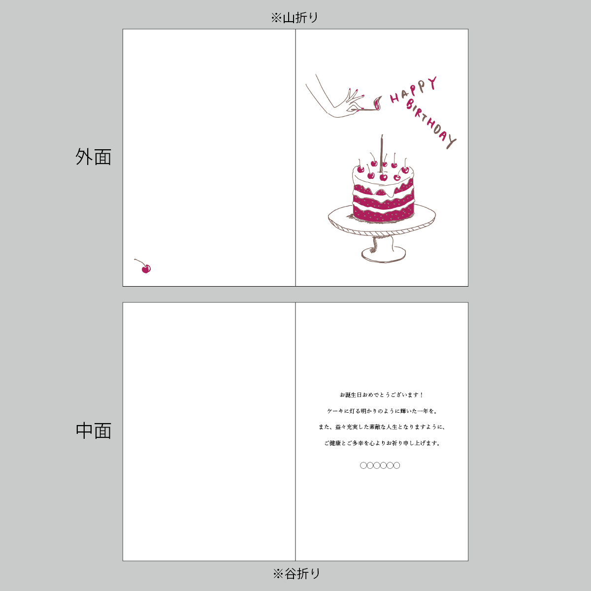 セミオーダー greeting card No.2 (happy birthday cake cherry)