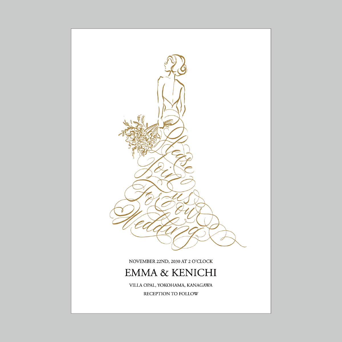 セミオーダー wedding invitation No.07 (calligraphy dress_gold)