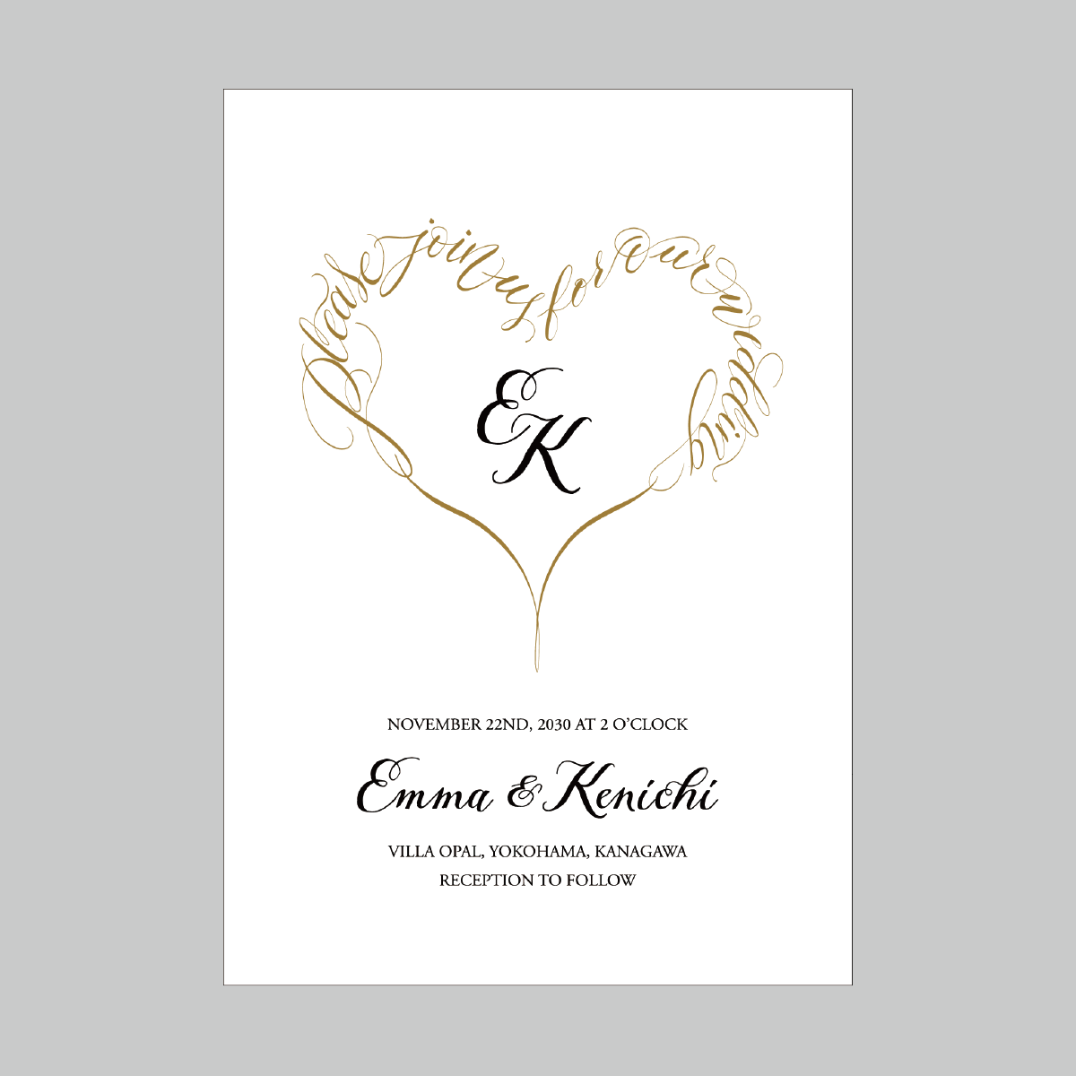 セミオーダー wedding invitation No.08 (calligraphy heart gold)