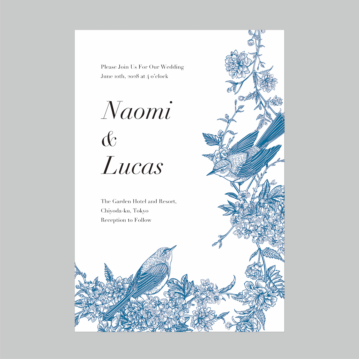 セミオーダー wedding invitation No.04 (flower blue bird)