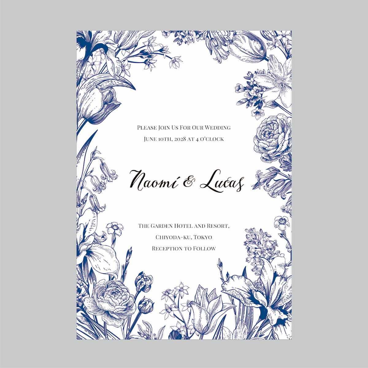 セミオーダー wedding invitation No.03 (flower deep blue)