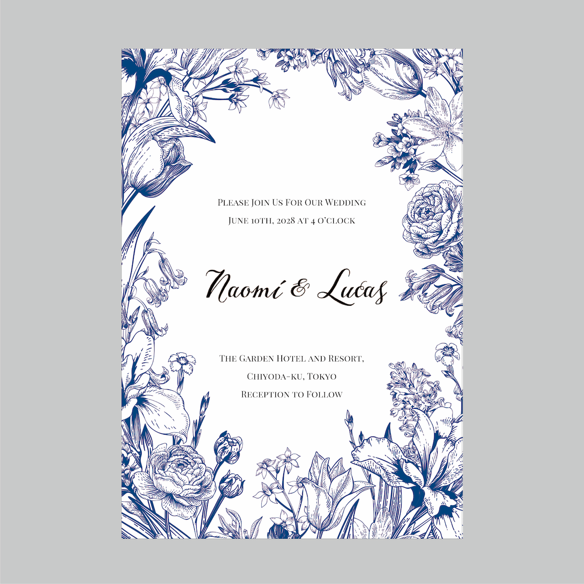 セミオーダー　wedding invitation No.03 (flower deep blue)